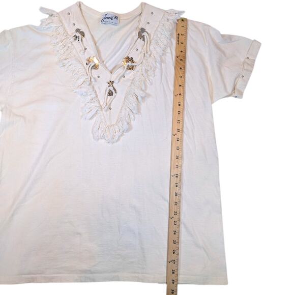 Joanie W. Vintage Southwestern Ivory White Concho Fringe Women’s Oversized Top - Picture 11 of 11
